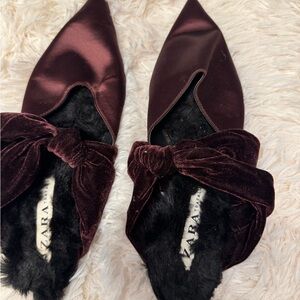 Zara Dark Red Velvet Women's Flats